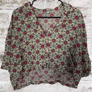 2 for 15$!! 🌼 Floral Cropped Oversized Button-Up Blouse 🌺